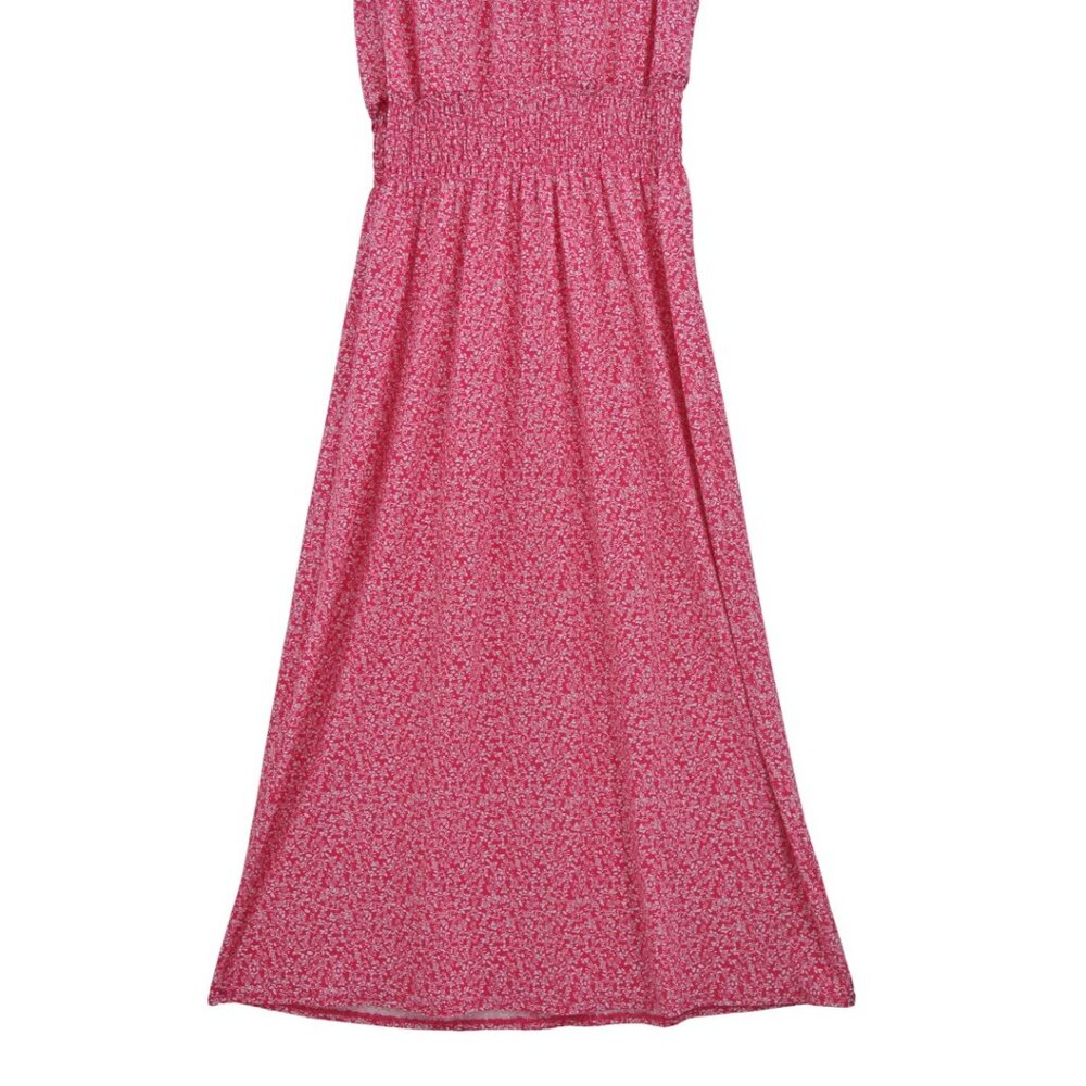 Halston Pink Floral Smocked Waist Sleeveless Midi Dress Size S - Picture 5 of 13
